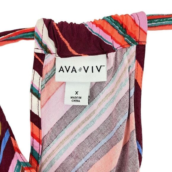 Ava & Viv Womens Striped Hi Low Hem Strap Sleeveless Sundress Multicolor Size X - Picture 13 of 16